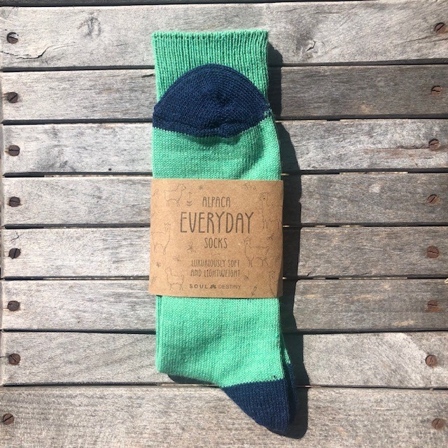 The Alpaca Every Day Heel and Toe Contrast Socks Pea/Navy